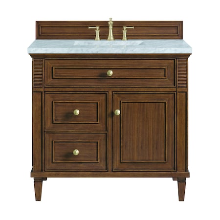 James Martin Vanities 36'' Single Vanity, Mid-Century Walnut w/ 3 CM Carrara White Marble Top 424-V36-WLT-3CAR
